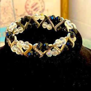 Black Silver Rhinestone Stretch Bracelet